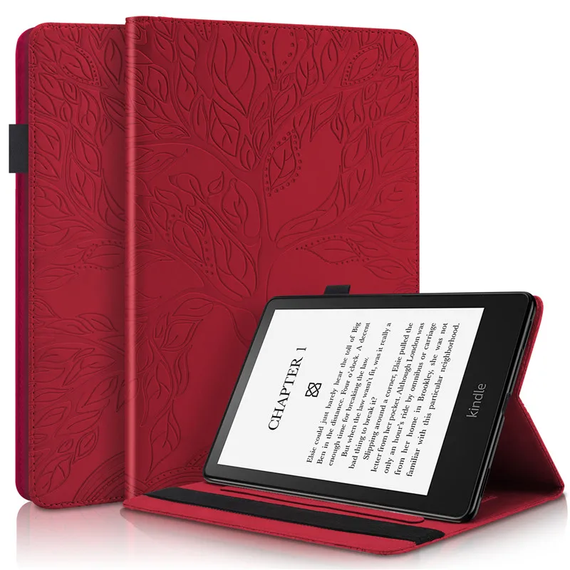 kalibri Funda compatible con  Kindle Paperwhite 11. Generación 2021 -  Funda protectora de cuero real para lector electrónico - Rojo oscuro