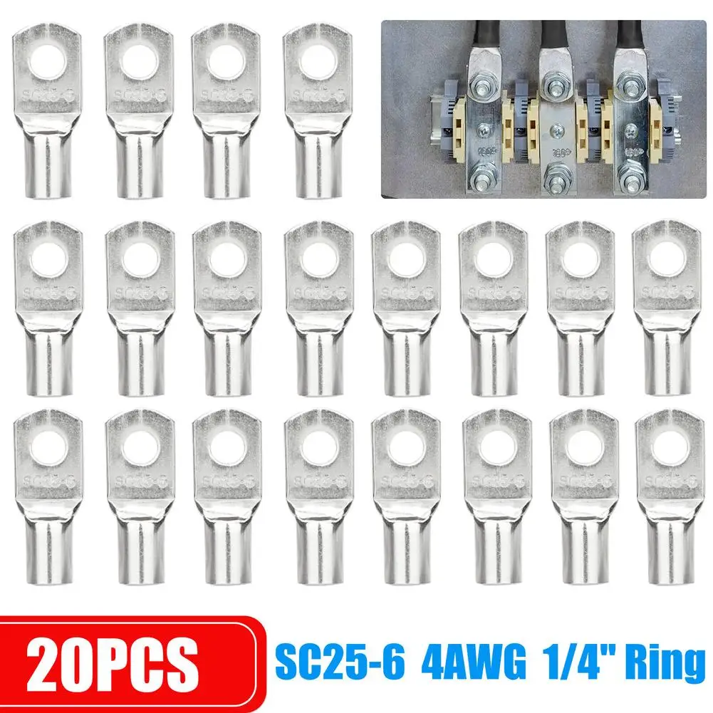 

20Pcs 4 AWG 1/4" (M6) Wire Lugs Ring Audio Terminal Connectors Ends Heavy Duty Battery Cable Lugs Kit