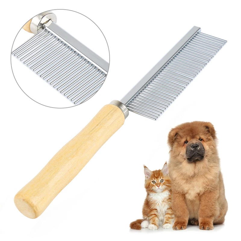 

Pet Hair Grooming Accessories Wooden Handle Cat Dog Hair Comb Stainless Steel Pet Massage Hair Trimmer Comb Easy Cleaning Brush