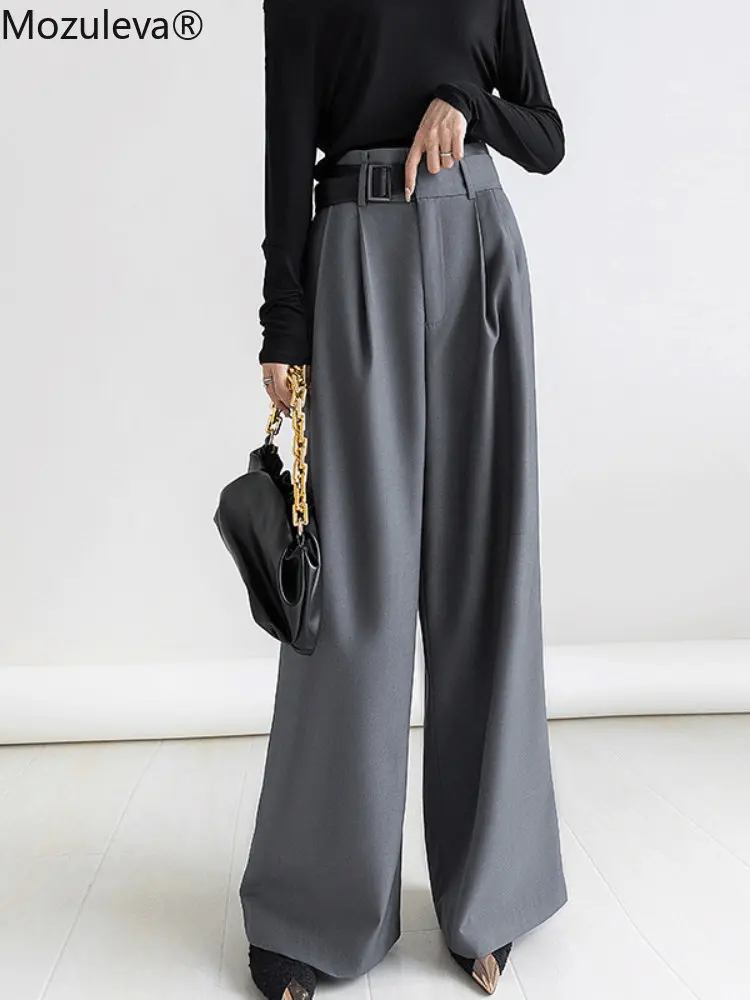 Spring and Autumn High Waisted Wide Leg Pants Women Elegant Pleated  Streetwear Office Casual Ladies Loose Floor Length Trousers - AliExpress