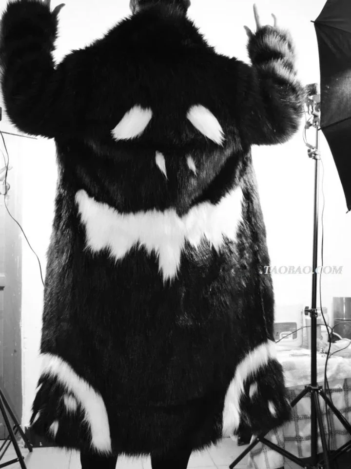 Winter Warm Unisex Faux Fur Long Jacket Black Gown Devil Plus Winter Warm Unisex Faux Fur Long Jacket Black Gown Devil Plus