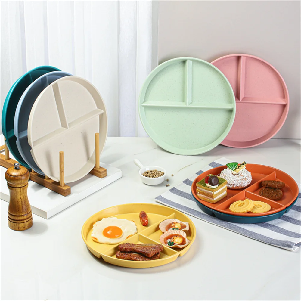 Plastic Dinner Plates Divided Dish In 3 Diet Reusable Round 3 Portion Compartments Microwave Food Safe PP Kitchen Dinnerware