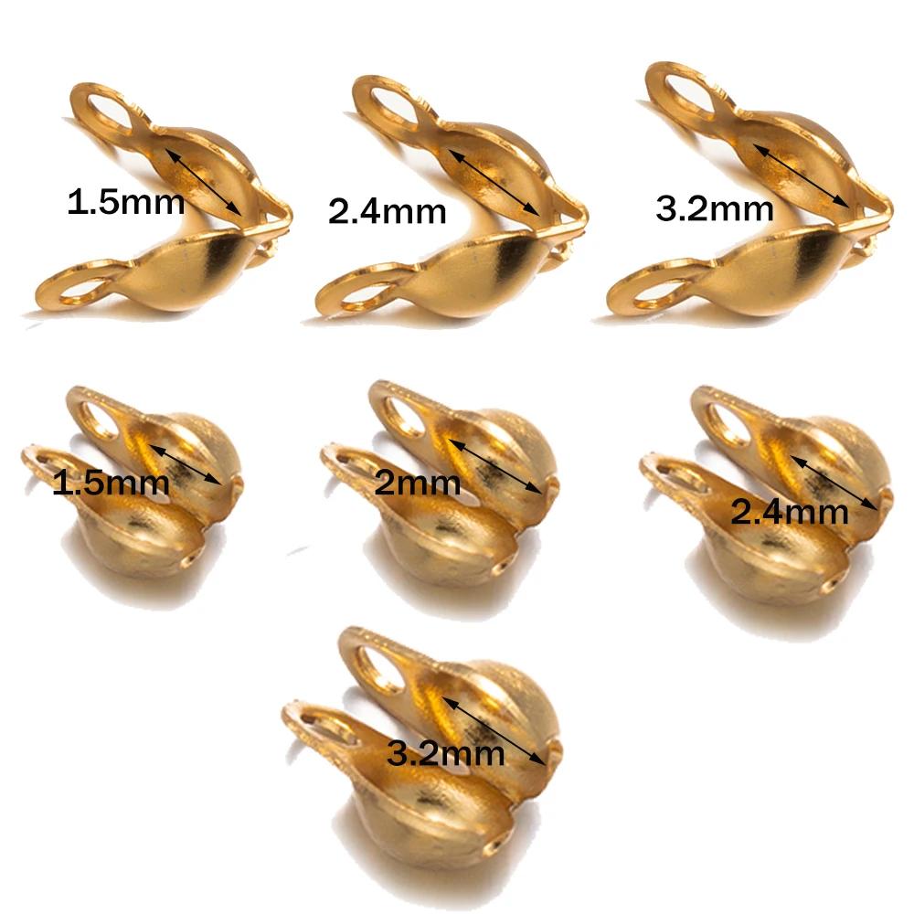 500 Stück Gold Edelstahl Crimp End Tips Knotenabdeckungen Clamshell Fold-Over Bead für DIY Armband Halsketten Schmuckherstellung Versorgung – Detail 1