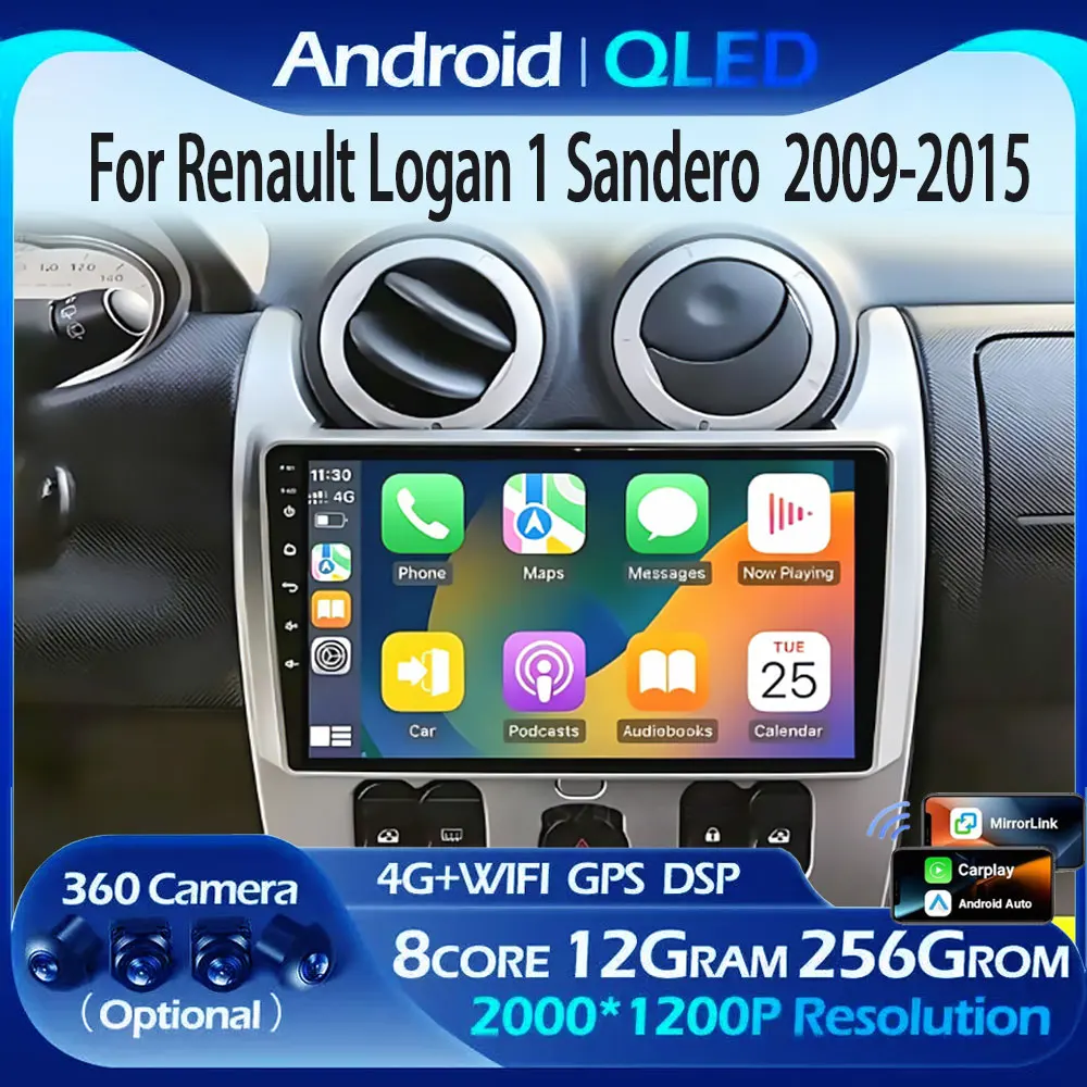 Radio Multimedia para Auto Android 16 para Renault Logan 1, Sandero 2009 2010 2011 2012 - 2015, Largus, Dacia Duster, Reproductor Estéreo con Carplay 1