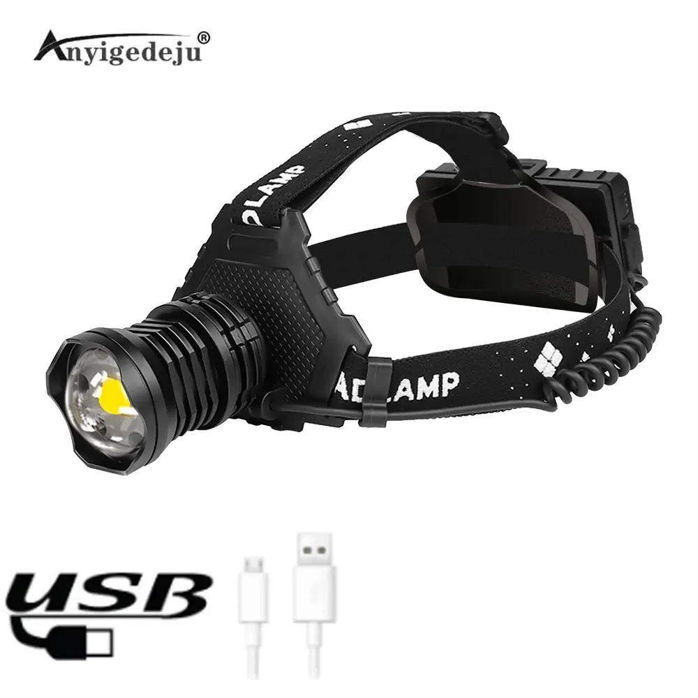

Powerful XHP70 LED Headlamps USB Rechargeable 5 Modes Waterproof Zoom Headlights Can Charge The Phone Powered By 18650 Battery