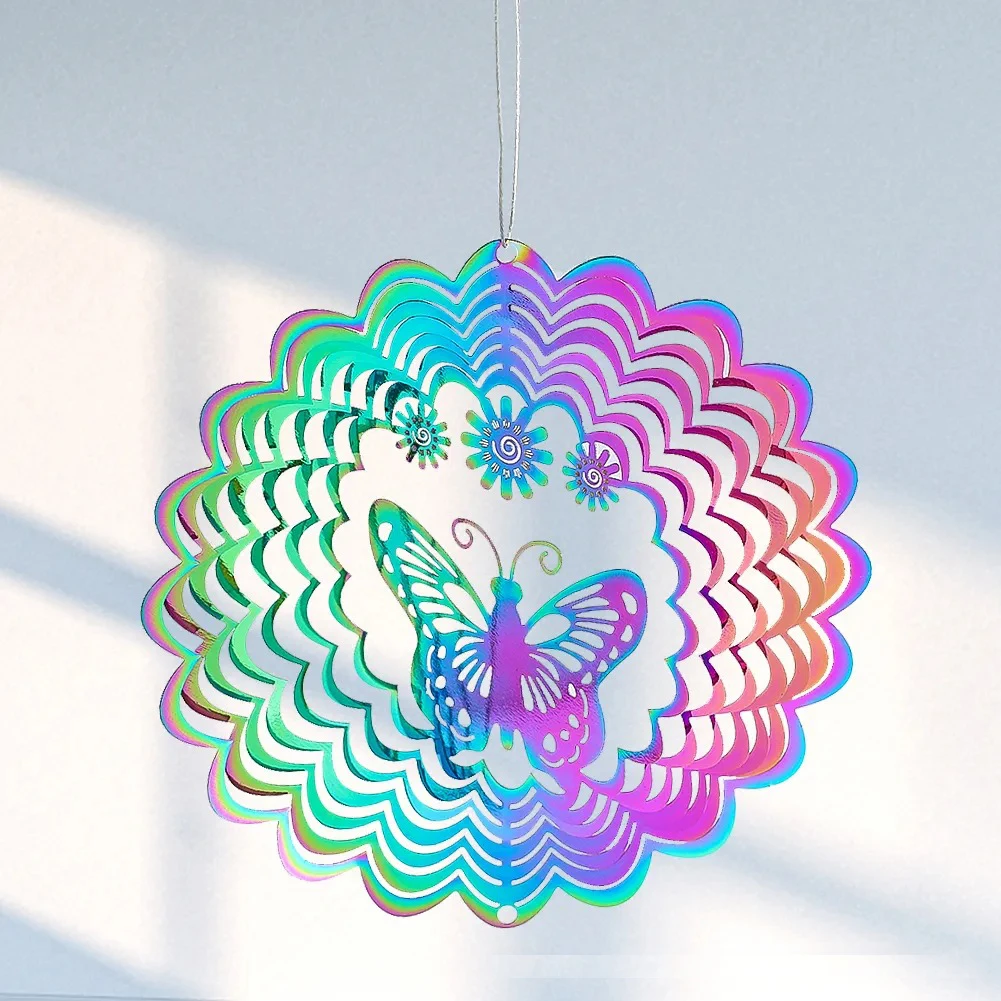 Wind Chimes Gradient Color Wind Spinner Catcher Stainless Steel 3D Flowing Light Effect Outdoor Garden Yard Hanging Decor