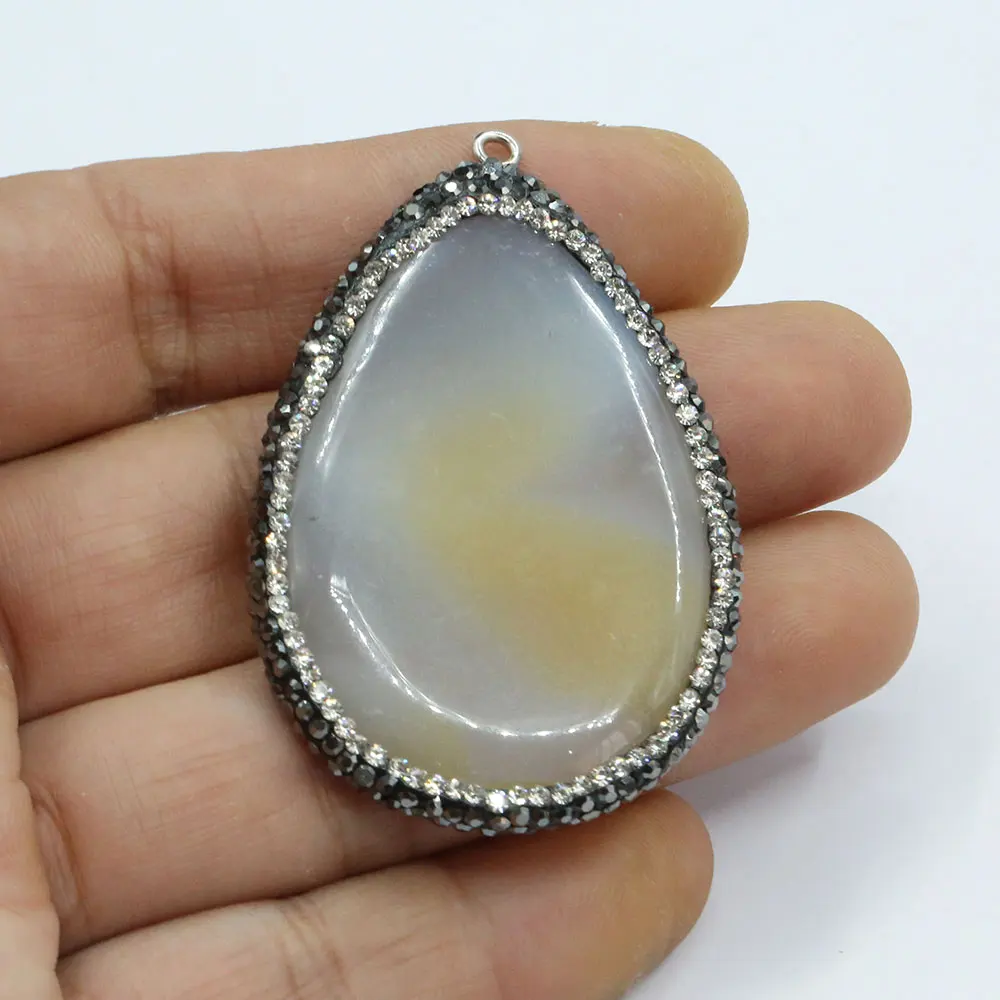 APDGG 1PC Natural Water drop Agate Black Rhinestone Pave Connector Necklace Pendant Jewelry Making DIY