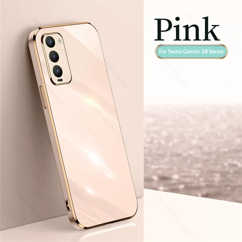Para Tecno Camon 18 Estojo de Luxo Chapeamento Straight Edge TPU Soft Cover Para Tecno Camon18 Camon 18 18T 18P Câmera À Prova de Choque_voghion.com