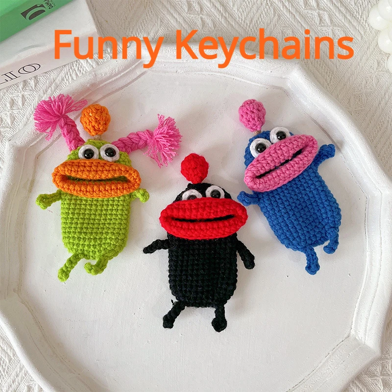 Funny Keychains Unique Knitted Sausage Mouth Design Key Holder