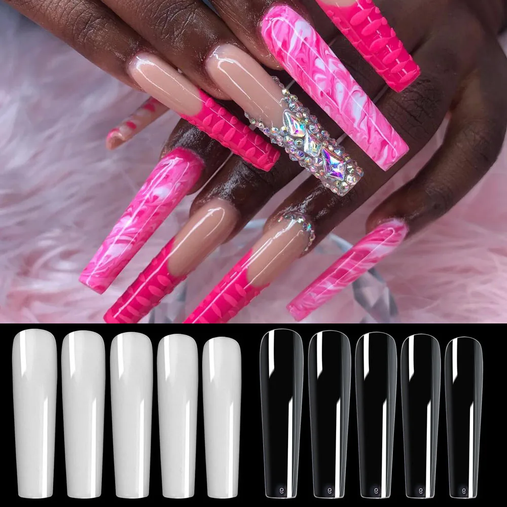 

504pcs/Bag XXL No C-Curve Ballerina Square Nail Art Tips Super Long Press On Nails Clear/Natural Full Cover Fake False Nails