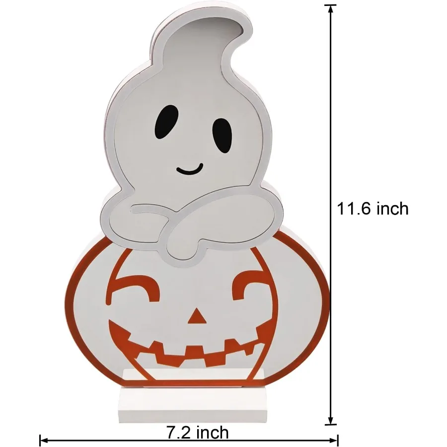 LED Halloween Pumpkin Light Cute Neon Pumpkin and Ghost Sign Decor 11.57 Inch 3D Infinity Lights with USB Powered for Table Roo