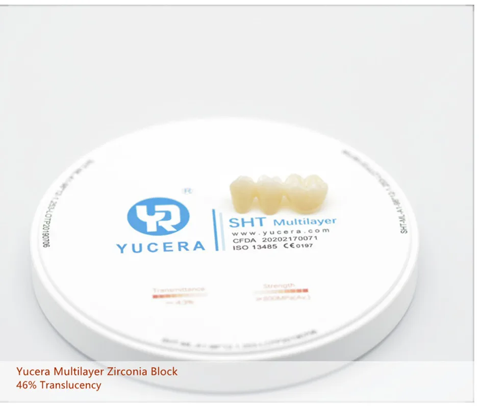 

Yucera Dental Lab Zirconia Block SHT Multilayer 98mm Transparency 46% Block for dental cad cam milling machine