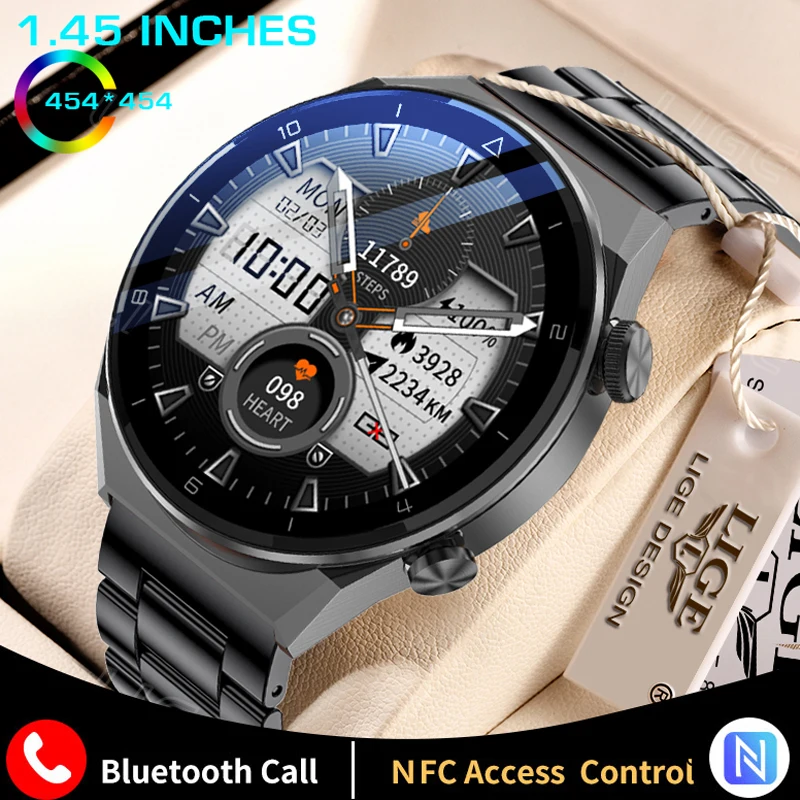 

Lige NFC Access Control Smartwatch Business Men Smart Watch Sports AMOLED 454*454 Screen Bluetooth Call Clock Waterproof 2022