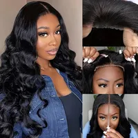 Perruque Lace Closure HD 5x5, Cheveux Humains Body Wave, Sans Colle, Lace Front, Noire, Densité 250%, Prête à Porter pour Femmes 2