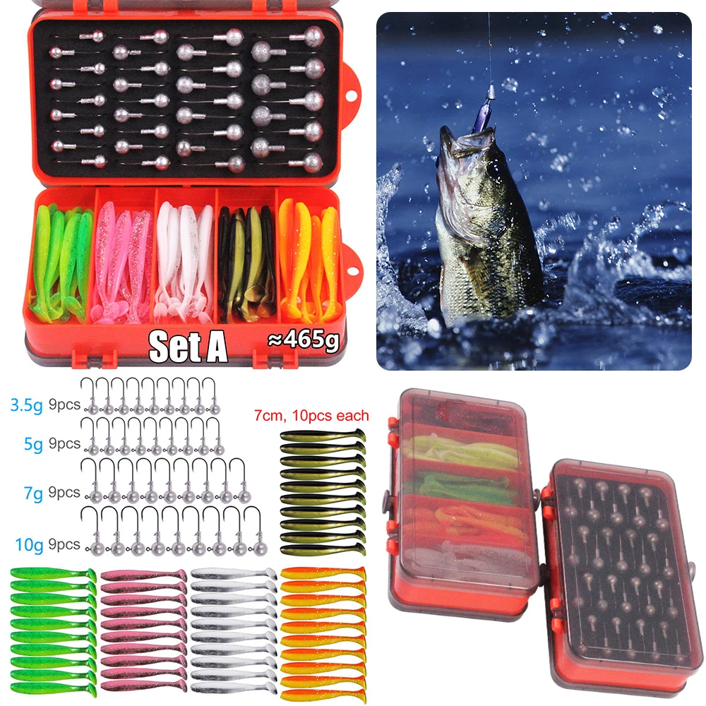 1Set Fishing Tackle Box Crank Jig Head Hook Set Fishing Hook Jig Head