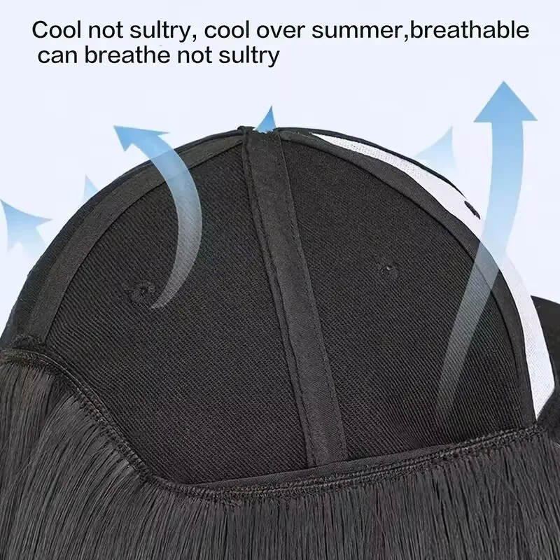 Synthetic black cap short straight hair wig women's heat-resistant and affordable wig hat short hair styling