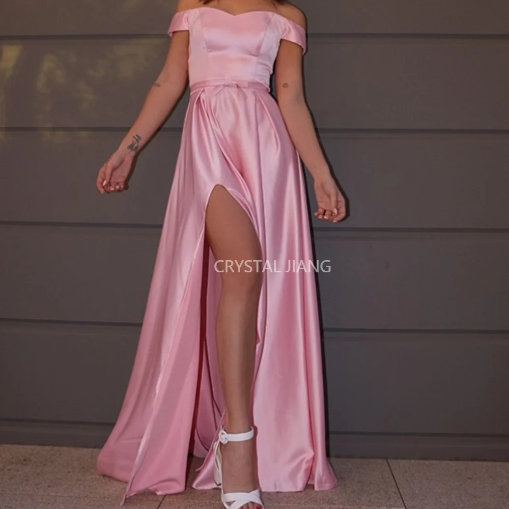 

Vestidos De Fiesta Elegantes Para Mujer 2023 Off the Shoulder Charmeuse Sleeveless Natural Waist A Line Sweep Train