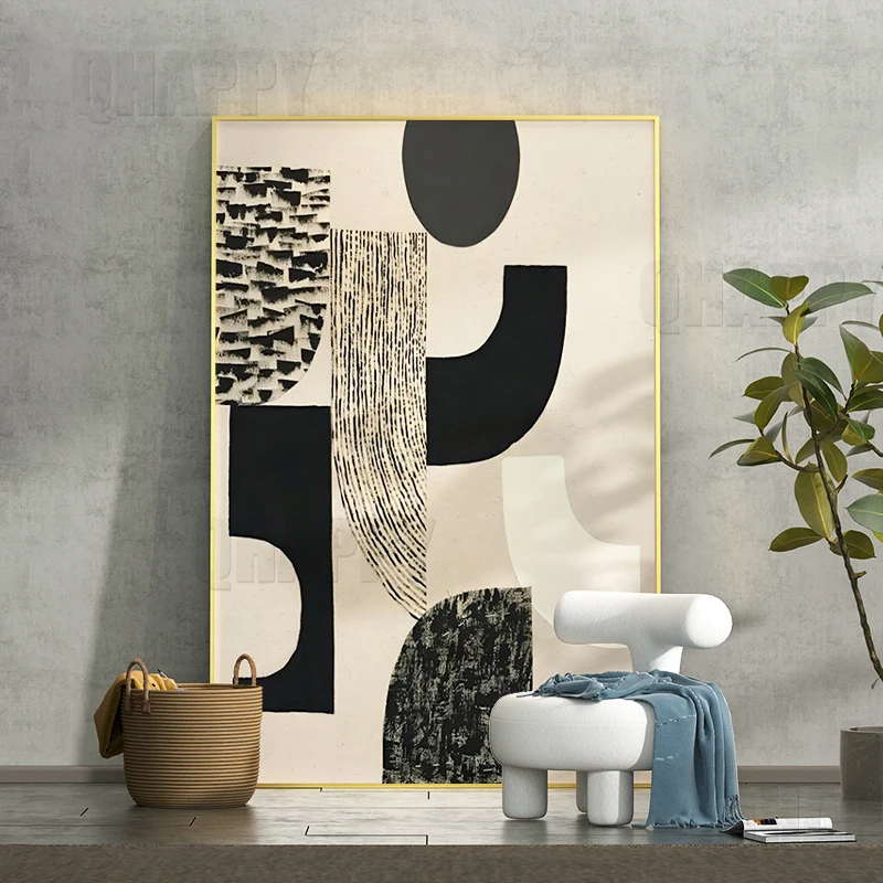 

Abstract Line Wall Art Canvas Painting Modern Simplicity Poster Black Block Series Picture For Porch Living Room Home Decor