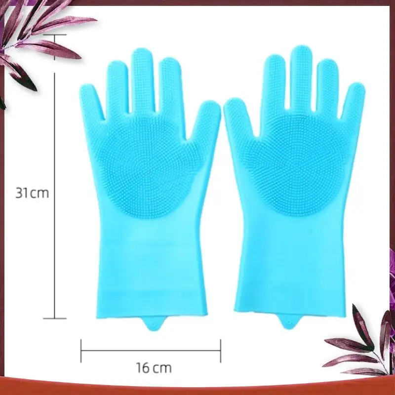 Dishwashing Gloves Pet Bath Massage Hair Removal Gloves Sky Blue & Pink Silica Gel For Washing Dishes,Reusable
