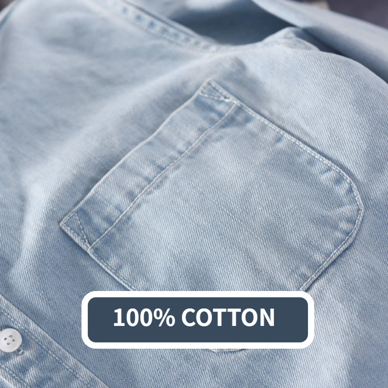 Spring Solid Color Denim Shirt for Men Cotton Fashion Four Seasons Slim Men Clothing A18021 denim shirt