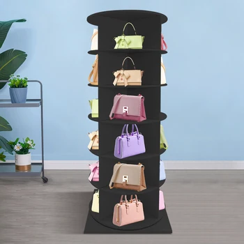 6-tier Rotating Shoe Rack Tower Black Home Handbag Storage Display Rack 1