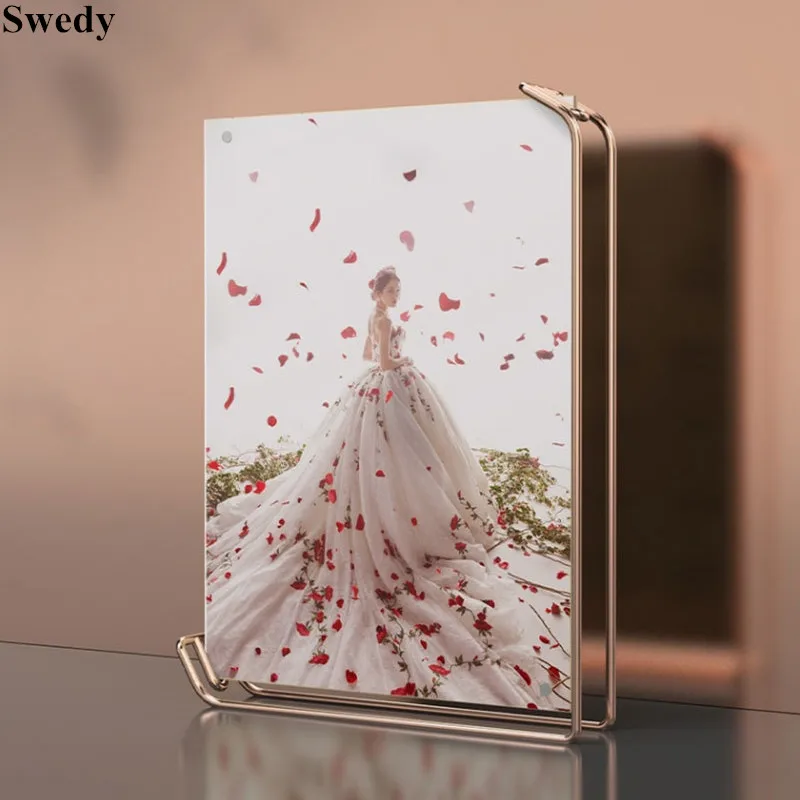 8 Inch 160x220mm Home Desktop Decoration Metal Wedding Art Photo Picture Frame Table Number Menu Paper Acrylic Sign Holder Stand a5 a4 1020 double sided page turning acrylic sign stand plastic desk stand menu card photo frame advertising office home store