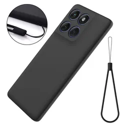 Enhanced Liquid Silicone Phone Case with Strap Lanyard - All-Inclusive, Skin-Friendly Protection for Motorola Edge 60 Fusion (Black)