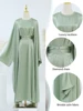 Ramadan Satin 2 Piece Abaya Dubai Luxury Set With Chain Muslim Prayer Clothes Women Dresses Caftan Marocain Robe Femme Musulmane