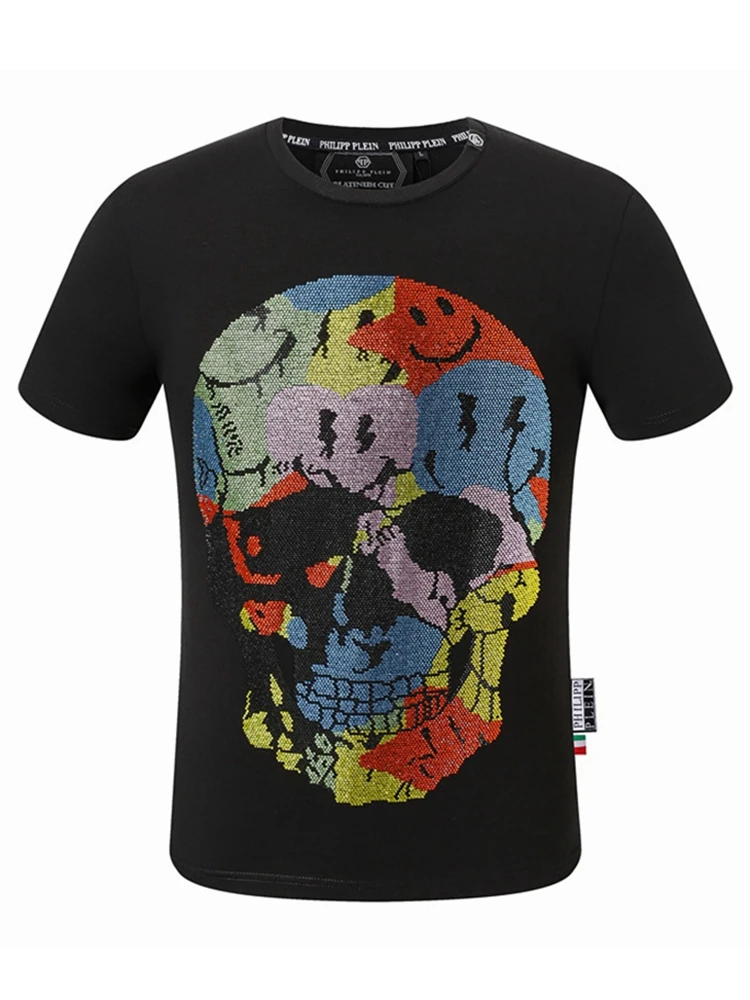 

2024 Golf Summer New Pp Skull Hot Drilling Short-sleeved T-shirt Men's Qp Philips Fashion Slim-fit Half-sleeve