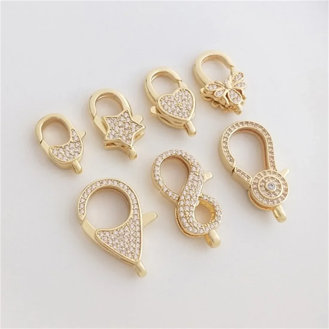 

Micro Inlaid Zircon Spring Buckle 14K Gold Wrapped Five Pointed Star Bee Peach Shaped Lobster Buckle DIY High-end Accessory