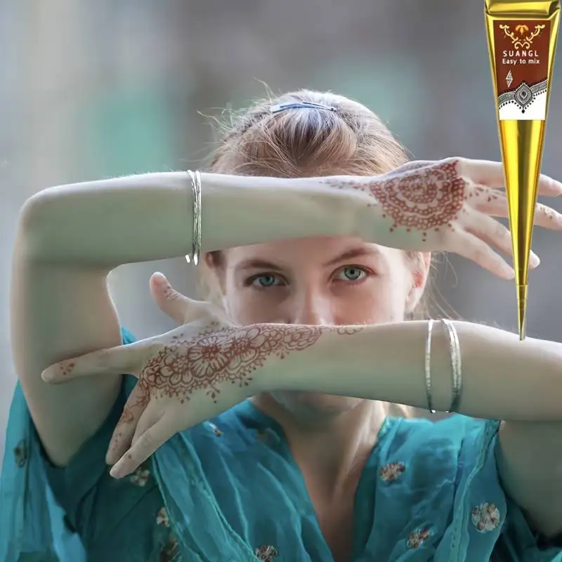 Kit per Tatuaggi Temporanei all'Henné, Strumento per Dipingere a Mano, Arte Corporea Fai-da-Te, Regalo per Donne e Uomini, Accessori per Tatuaggi - immagine 6