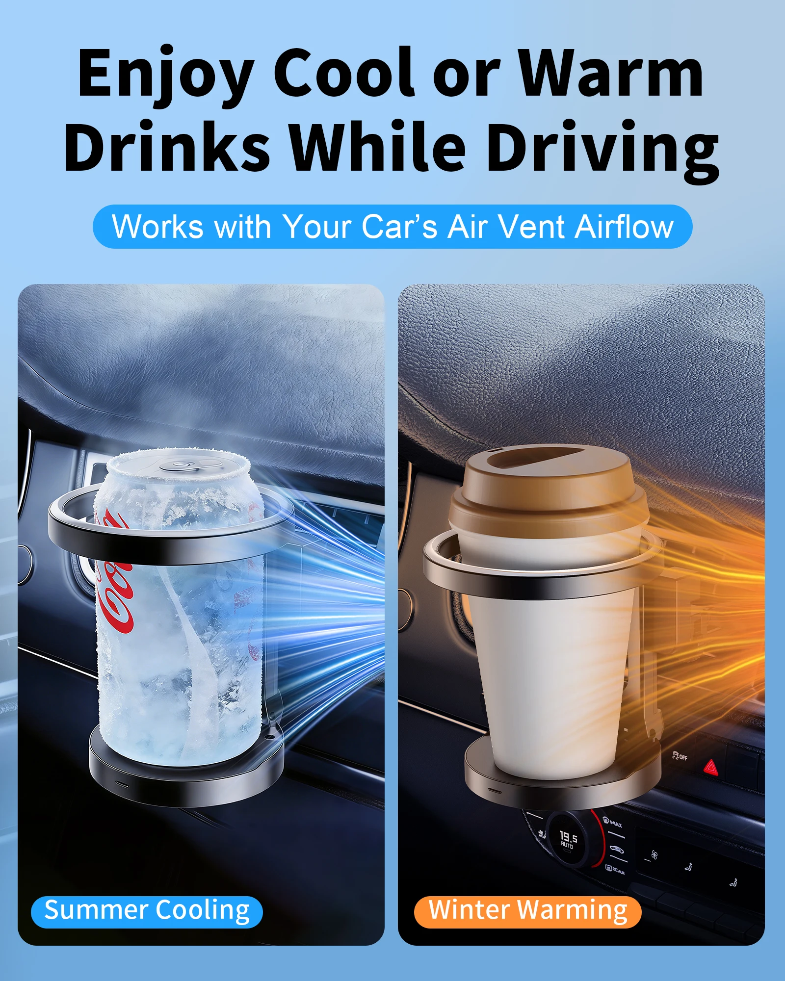 이어리 유니버설 자동차 에어벤트 컵홀더 탈부착 가능 후크 접이식 수납 공간 3.15인치 이내 컵용 차량 내부 음료 거치대