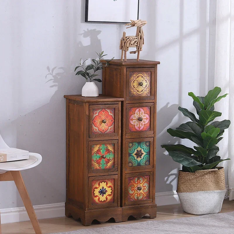 Multi-storey Locker Living Room Retro Storage Cabinet American Bedside Table Bedroom Wide Cabinet Nightstand Home Furniture