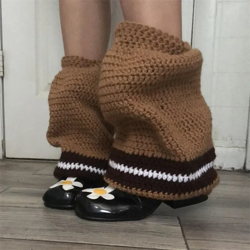 Women’s Contrast Color Knit Leg Warmers - Knee High Aesthetic Boot Cuffs