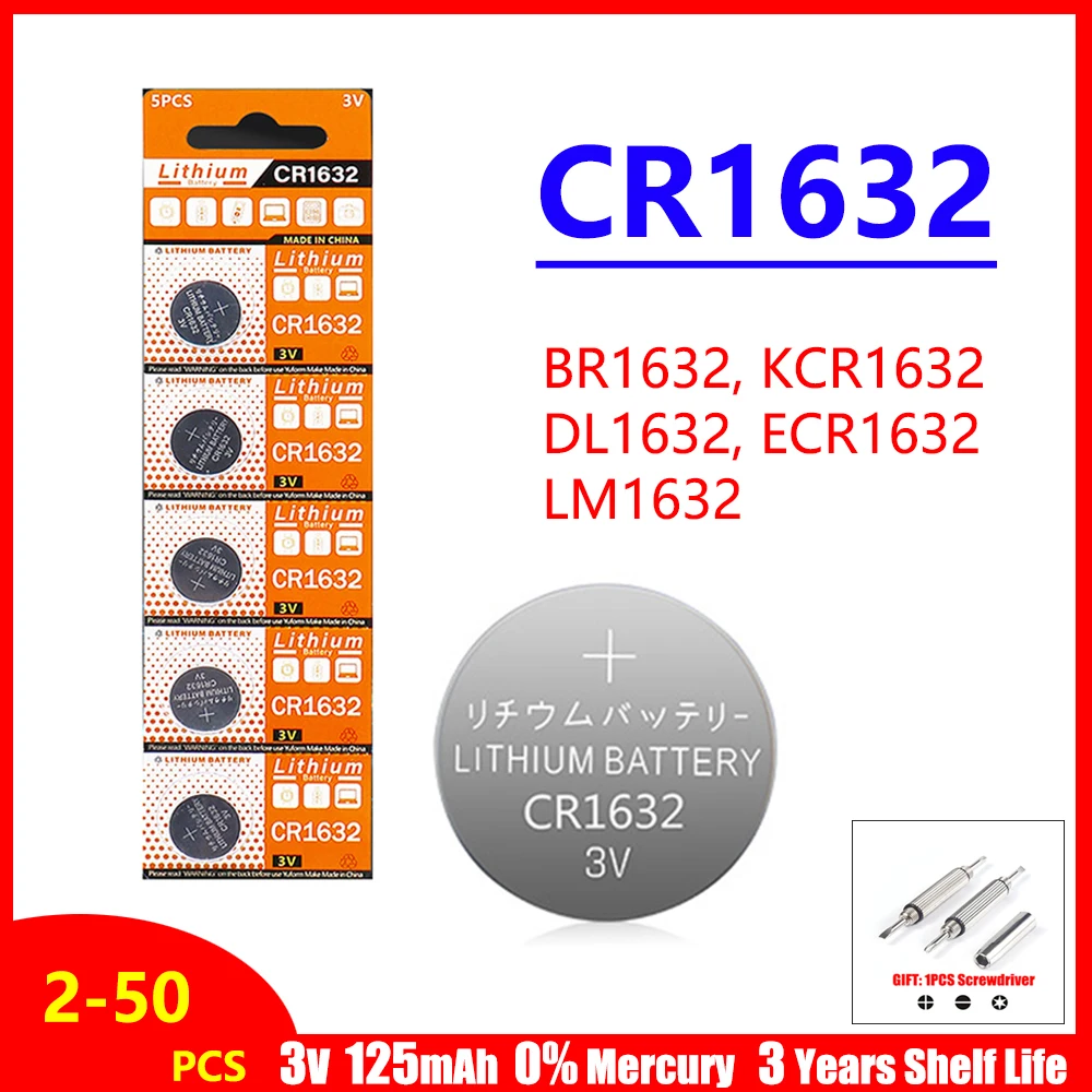 시계 원격 키용 코인 셀 배터리, CR1632 3V 리튬 배터리, 125mAh CR 1632 DL1632 BR1632 LM1632 ECR1632, 2-50PCs