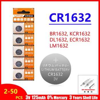시계 원격 키용 코인 셀 배터리, CR1632 3V 리튬 배터리, 125mAh CR 1632 DL1632 BR1632 LM1632 ECR1632, 2-50PCs