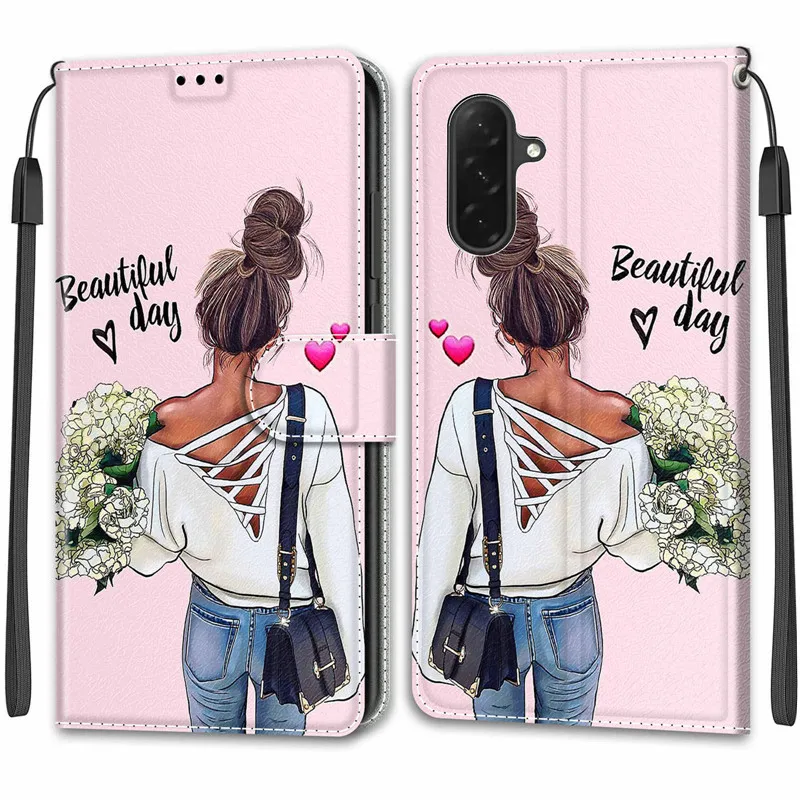 Floral Pattern Leather Wallet Flip Case with Stand Feature - 2025 Edition