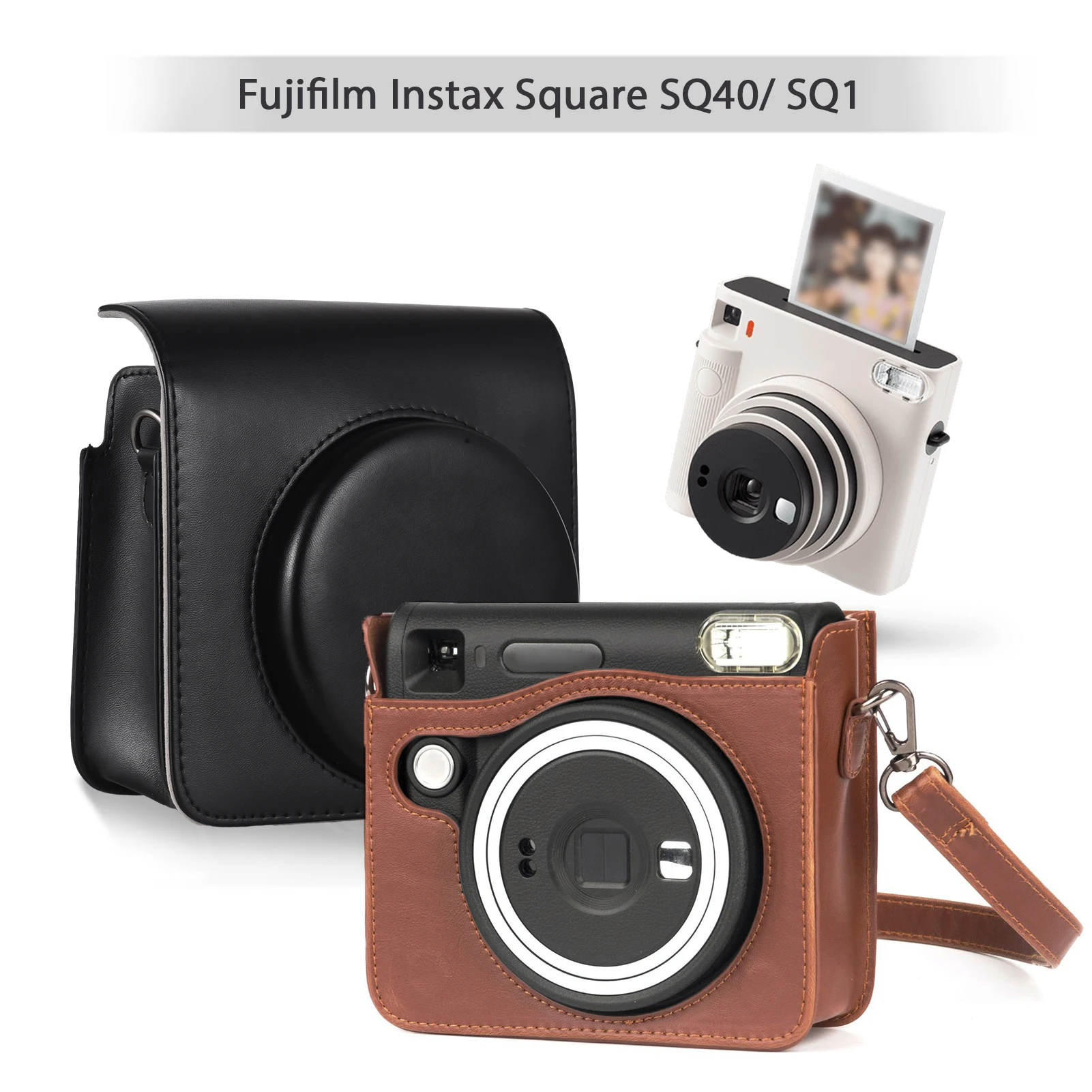 Instant Camera Storage Case with Magnetic Buckle and Shoulder Strap in PU Leather