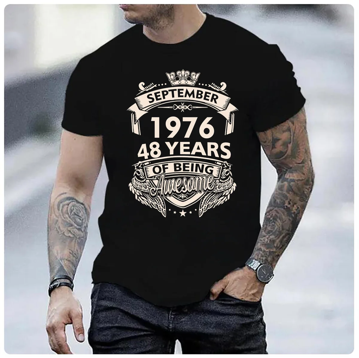 Born 1976 48 Years of Being Awesome November September October December January Febuary March April May June July August T-Shirt