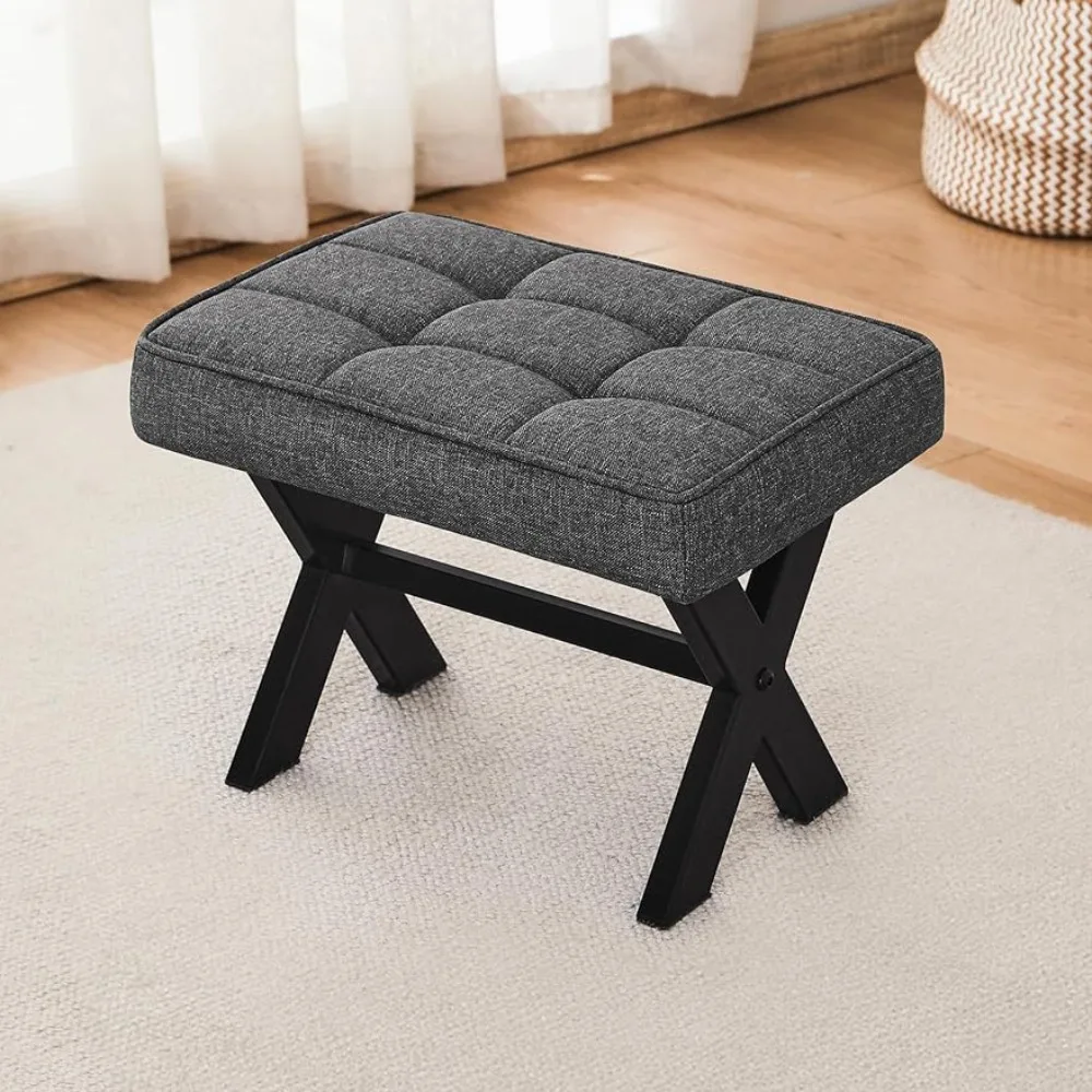 

Foot Stool, 12" H Small Foot Stools Ottoman, Durable Linen Footstool with Metal X-Leg, Padded Foot Rest Step Stool Extra Seating