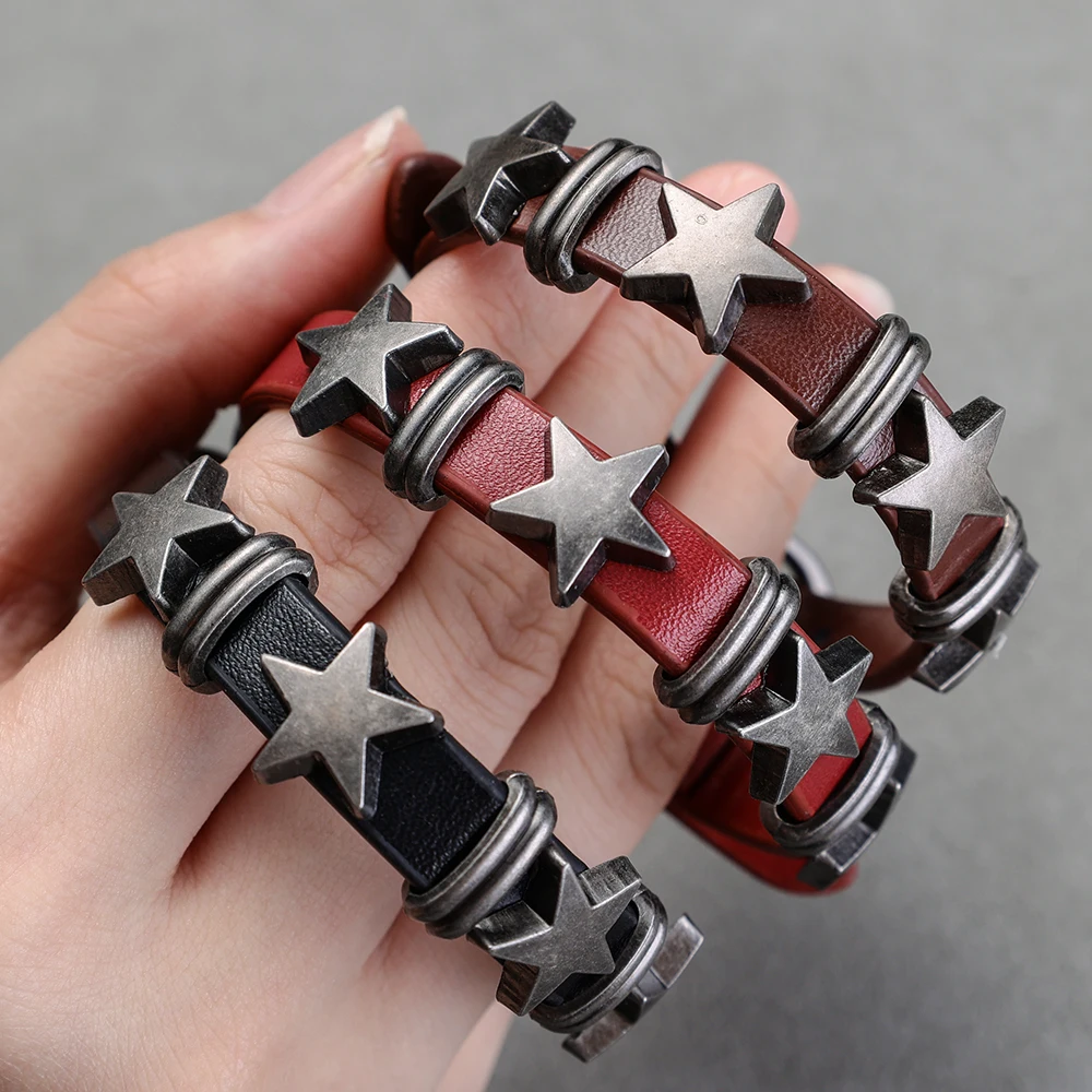 Vintage Punk Star Leather Watchband Bracelet for Women Men