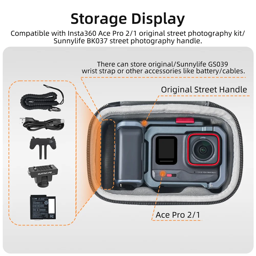 Insta360 Ace Pro 2/1 스트리트 사진 촬영 키트용 휴대용 케이스 및 미니 핸드백 보관 액세서리