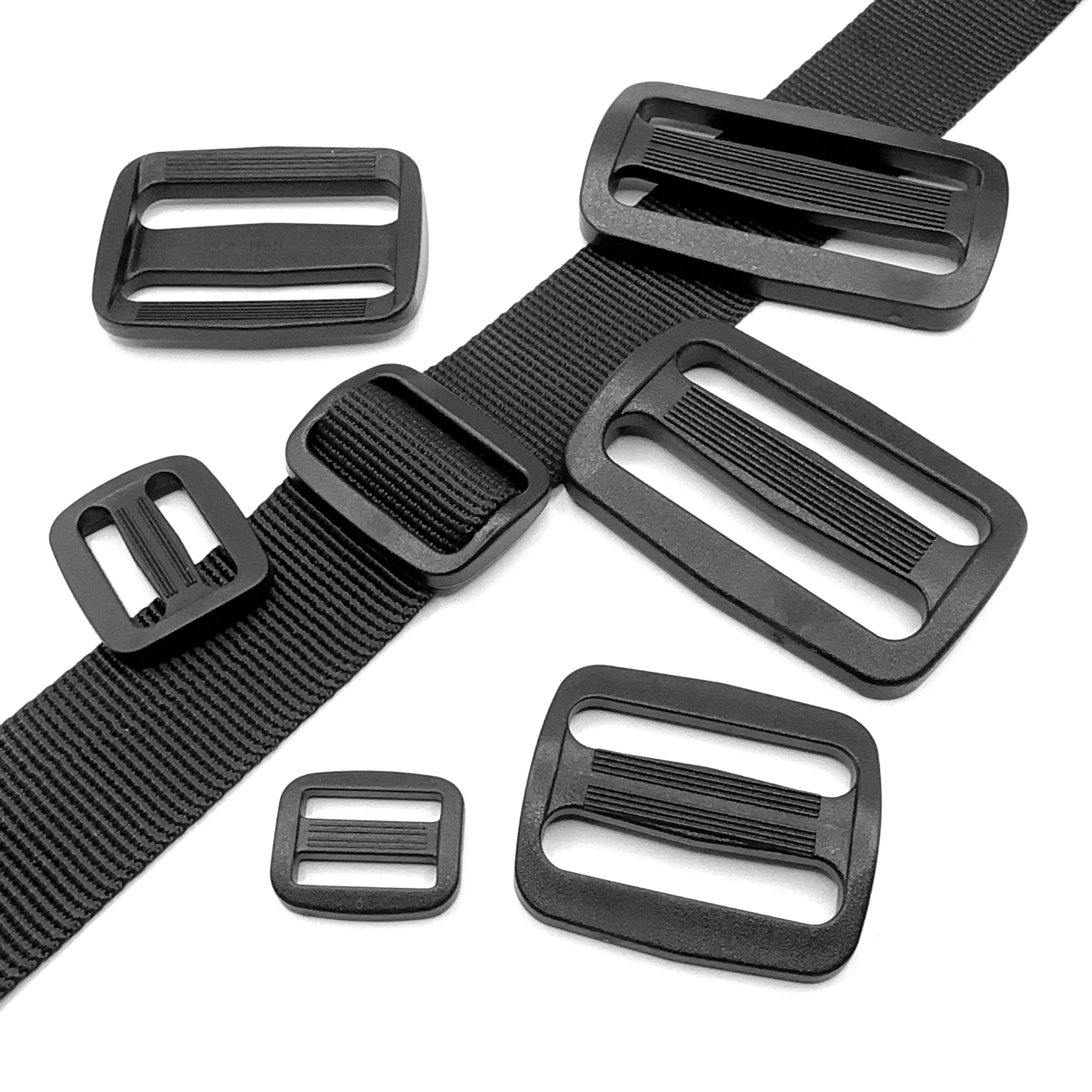 5-100 Stück/Packung RoYishi 15-50mm Gurtband Kunststoff-Kurvenschieber Dreifach-Gleitschnallen für Rucksackgurte Schwarz – Detail 1