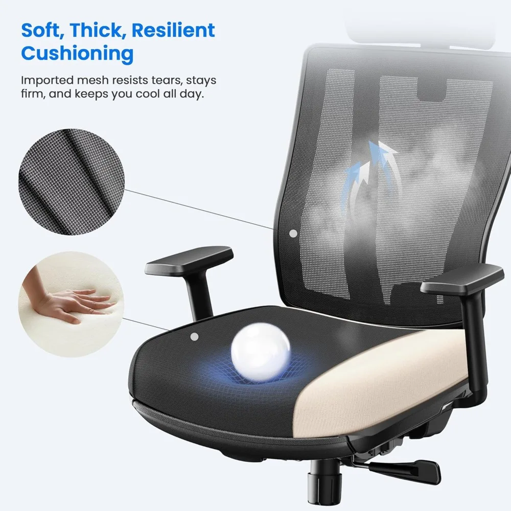 Ergonomic Office Gaming Chair with Footrest, Adjustable 3D Armrests & Lumbar Support, Mesh High Back