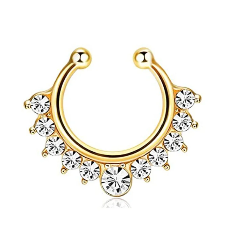 5pcs Wholesale Nose Piercing Fake Septum Ring Rhinestone Crystal