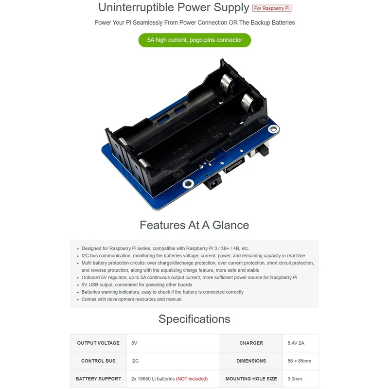 Waveshare 5V Uninterruptible Power Supply UPS Module HAT Kit For RPI Raspberry Pi 3 3B Plus 4 Model B 4B EU Plug
