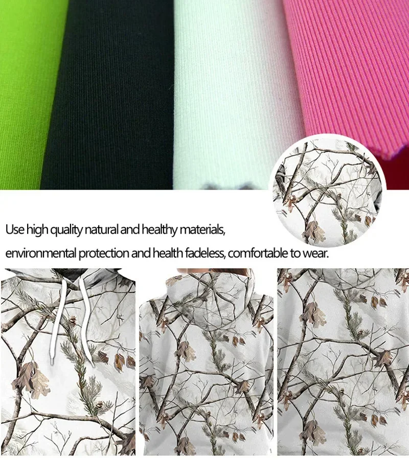 Man or Women Hoodies Tree 3D Digital Printing Sweatshirt Snow White pine camouflage Camping Hunting Coats Jackets
