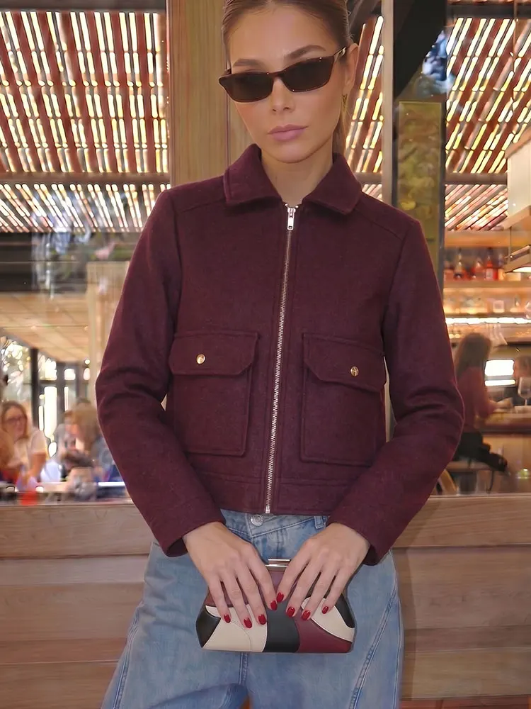 HH Damen Slim-Fit Jacke mit Revers und Reißverschlusstaschen, Langarm-Jacken, Modische High-Street Casual Hochzeits-Party Urlaub Cropped Mantel