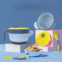 

Food Warm Injection Hot Water Insulation Kids Dishes Stainless Steel Tableware Baby Sucker Feeding Bowl Plate Gadgets