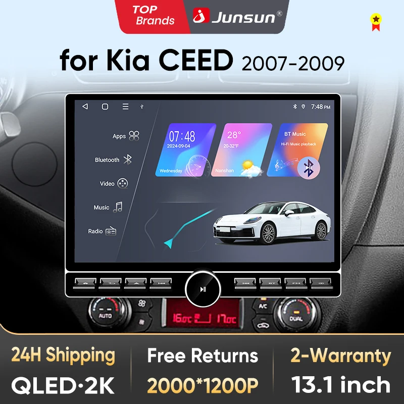 Radio de coche Junsun QLED inalámbrico de 13,1 pulgadas con CarPlay y Android Auto para Kia cee'd 2007-2009, sistemas inteligentes para coche, DSP, SWC, RDS, GPS, FM, BT 1